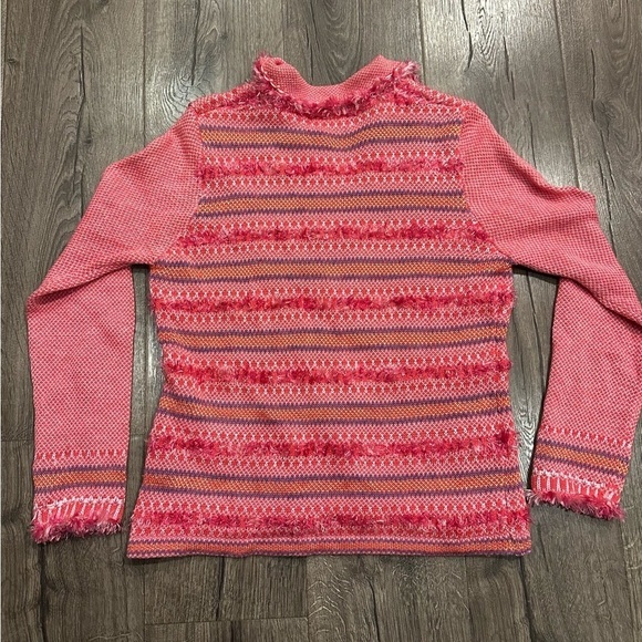 Northern Isles Cardigan Sweater Women's Small Pink Knit Ramie Fair Isle Vintage - Picture 4 of 9
